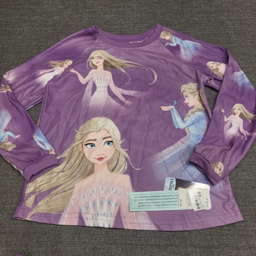 Disney Girls' Pajama Set Size Medium 8 Purple Frozen Print Set of 2 Sleepwear